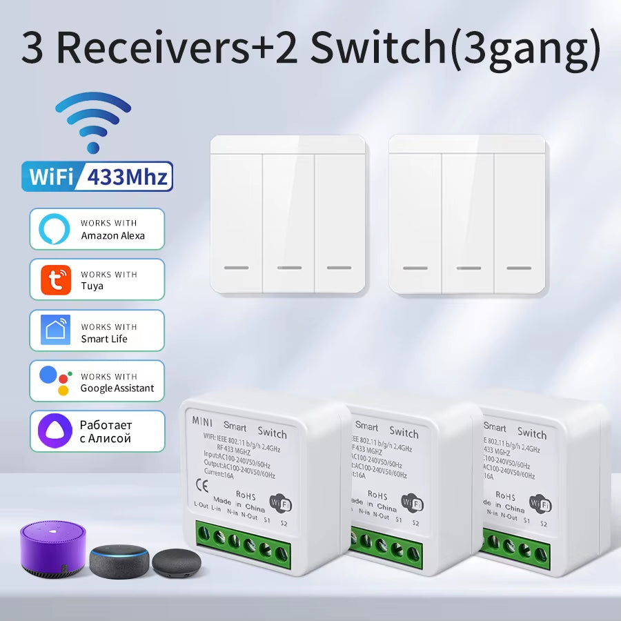 Smart WiFi Light Switch - Voice Control with Alexa & Google Home, Tuya Compatible, RF 433MHz Wireless Switch