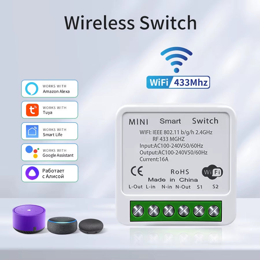 Smart WiFi Light Switch - Voice Control with Alexa & Google Home, Tuya Compatible, RF 433MHz Wireless Switch