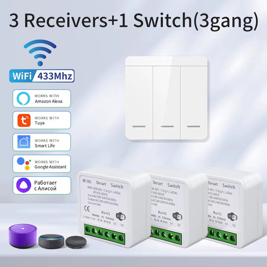 Smart WiFi Light Switch - Voice Control with Alexa & Google Home, Tuya Compatible, RF 433MHz Wireless Switch