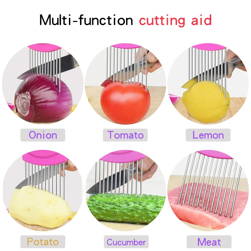 New Kitchen Gadgets Onion Slicer Tomato Vegetables Safe Fork Vegetables Slicing Cutting Tools Household Items Kitchen