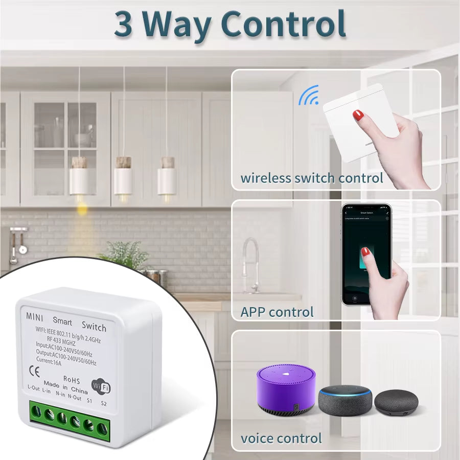 Smart WiFi Light Switch - Voice Control with Alexa & Google Home, Tuya Compatible, RF 433MHz Wireless Switch