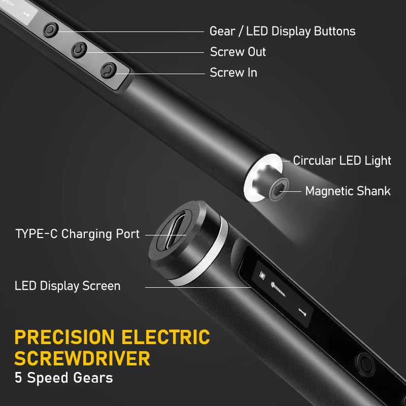 S6 Max Precision Electric Screwdriver Set with 42 Magnetic Bits 5 Torque Settings Mini Power Tools for Iphone Camera PC