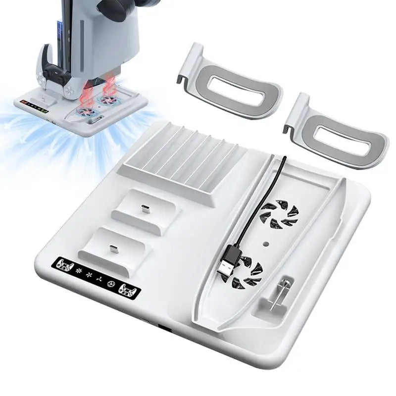 PS5 Slim Vertical Stand & Controller Charging Dock with Cooling Fan - Essential Accessory for PlayStation 5 Console