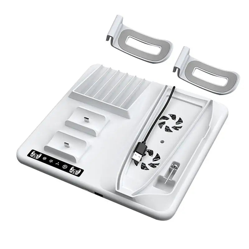 PS5 Slim Vertical Stand & Controller Charging Dock with Cooling Fan - Essential Accessory for PlayStation 5 Console