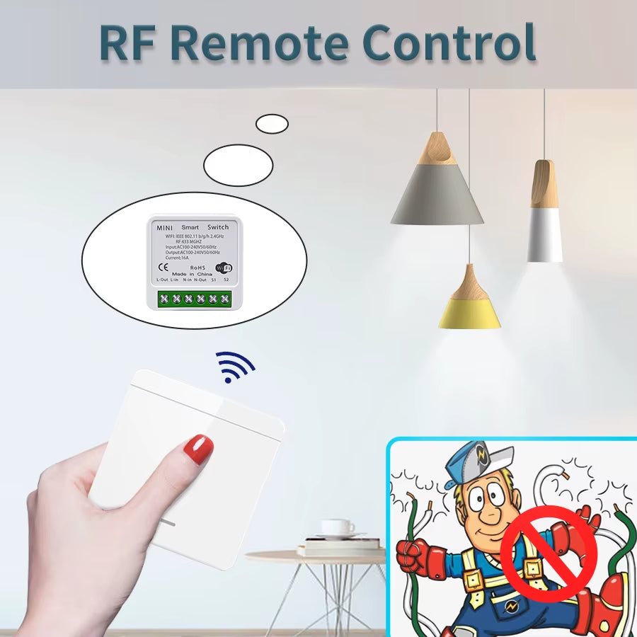 Smart WiFi Light Switch - Voice Control with Alexa & Google Home, Tuya Compatible, RF 433MHz Wireless Switch