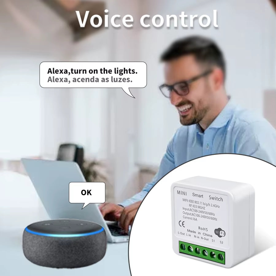 Smart WiFi Light Switch - Voice Control with Alexa & Google Home, Tuya Compatible, RF 433MHz Wireless Switch